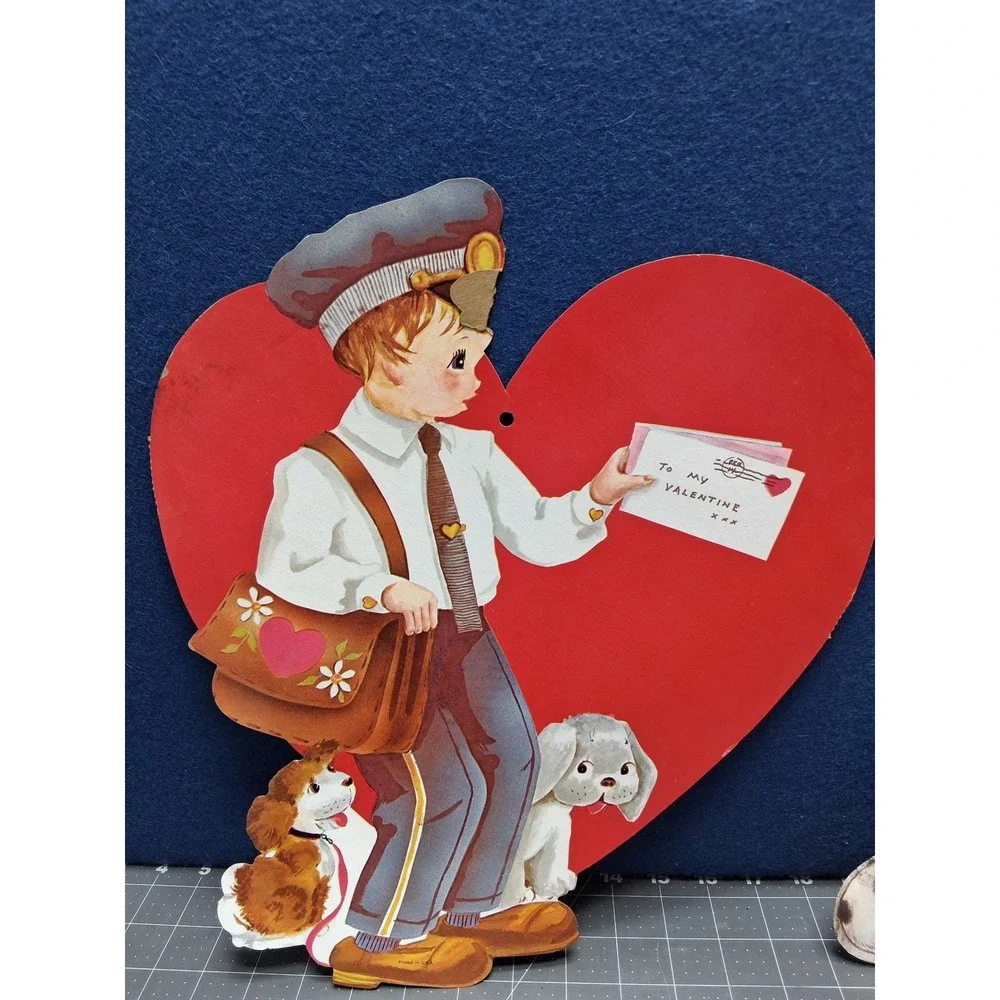 Vintage Valentines Day Die Cut Wall Decorations Animals Mailman Boy Set of 6